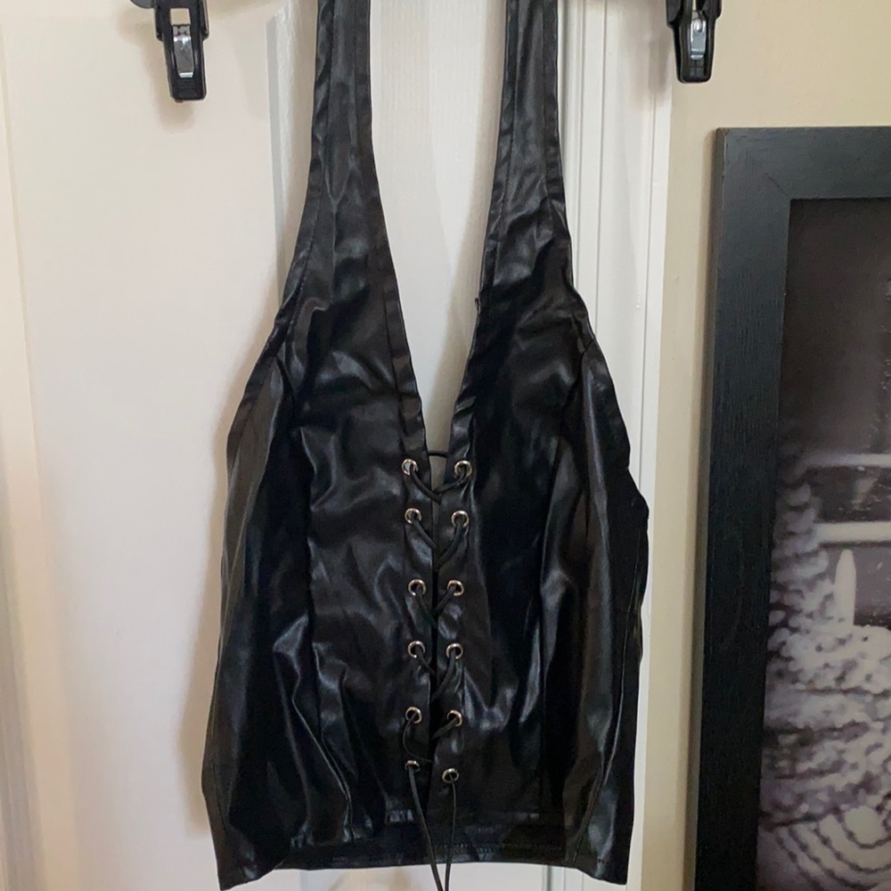Leather halter crop top never worn